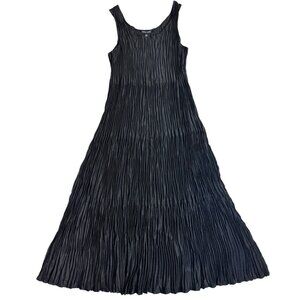 Eileen Fisher Small Crushed Cupro Scoop Neck F/L Tiered Dress Black